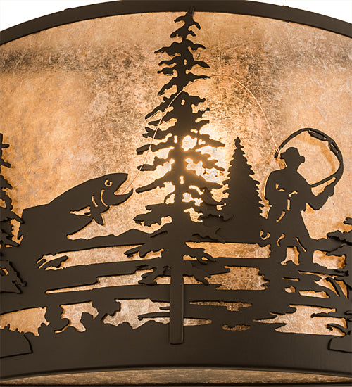 Meyda Lighting Fly Fishing Creek 14" Oil Rubbed Bronze Wall Sconce With Silver Mica Shade Glass