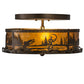 Meyda Lighting Fly Fishing Creek 16" 2-Light Antique Copper Flush Mount Light With Amber Mica Shade Glass