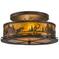 Meyda Lighting Fly Fishing Creek 16" 2-Light Antique Copper Flush Mount Light With Amber Mica Shade Glass