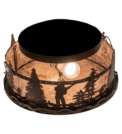 Meyda Lighting Fly Fishing Creek 16" 2-Light Mahogany Bronze Flush Mount Light With Silver Mica Shade Glass