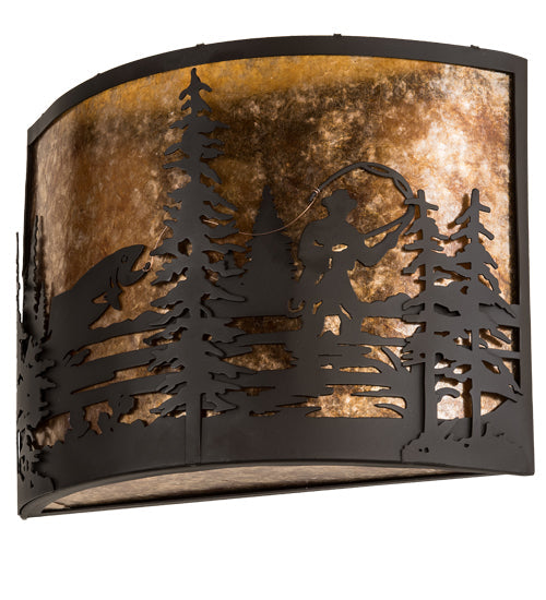 Meyda Lighting Fly Fishing Creek 16" 2-Light Oil Rubbed Bronze Wall Sconce With Amber Mica Shade Glass