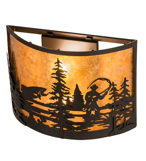 Meyda Lighting Fly Fishing Creek 16" 2-Light Oil Rubbed Bronze Wall Sconce With Amber Mica Shade Glass