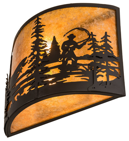 Meyda Lighting Fly Fishing Creek 16" 2-Light Oil Rubbed Bronze Wall Sconce With Amber Mica Shade Glass