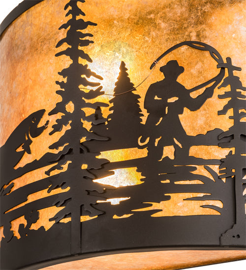 Meyda Lighting Fly Fishing Creek 16" 2-Light Oil Rubbed Bronze Wall Sconce With Amber Mica Shade Glass