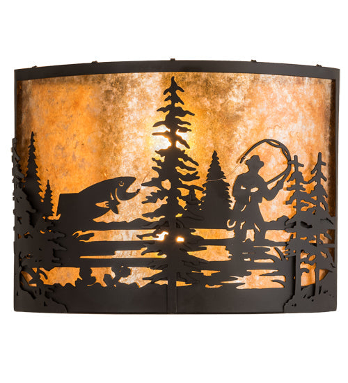 Meyda Lighting Fly Fishing Creek 16" 2-Light Oil Rubbed Bronze Wall Sconce With Amber Mica Shade Glass