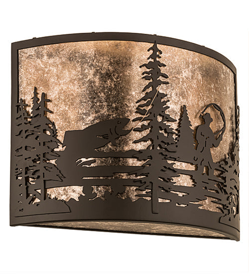 Meyda Lighting Fly Fishing Creek 16" 2-Light Oil Rubbed Bronze Wall Sconce With Silver Mica Shade Glass