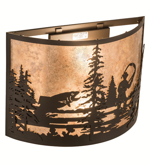 Meyda Lighting Fly Fishing Creek 16" 2-Light Oil Rubbed Bronze Wall Sconce With Silver Mica Shade Glass