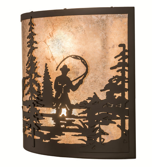 Meyda Lighting Fly Fishing Creek 16" 2-Light Oil Rubbed Bronze Wall Sconce With Silver Mica Shade Glass