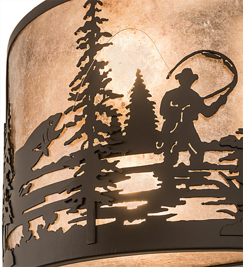 Meyda Lighting Fly Fishing Creek 16" 2-Light Oil Rubbed Bronze Wall Sconce With Silver Mica Shade Glass