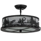Meyda Lighting Fly Fishing Creek 16" 2-Light Textured Black Flush Mount Light With Frosted Granite Art Shade Glass