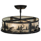 Meyda Lighting Fly Fishing Creek 16" 2-Light Textured Black Flush Mount Light With Frosted Granite Art Shade Glass