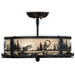 Meyda Lighting Fly Fishing Creek 16" 2-Light Textured Black Flush Mount Light With Frosted Granite Art Shade Glass
