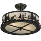Meyda Lighting Fly Fishing Creek 16" 2-Light Textured Black Flush Mount Light With Frosted Granite Art Shade Glass
