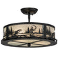 Meyda Lighting Fly Fishing Creek 16" 2-Light Textured Black Flush Mount Light With Frosted Granite Art Shade Glass