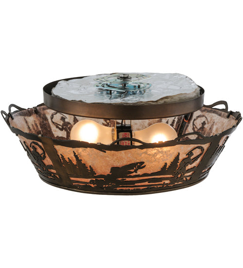 Meyda Lighting Fly Fishing Creek 17" 2-Light Antique Copper Flush Mount Light With Silver Mica Shade Glass