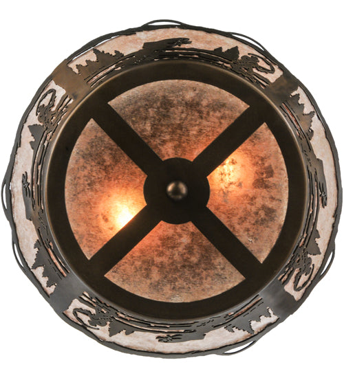 Meyda Lighting Fly Fishing Creek 17" 2-Light Antique Copper Flush Mount Light With Silver Mica Shade Glass