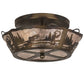 Meyda Lighting Fly Fishing Creek 17" 2-Light Dark Burnished Antique Copper Flush Mount Light With Silver Mica Shade Glass
