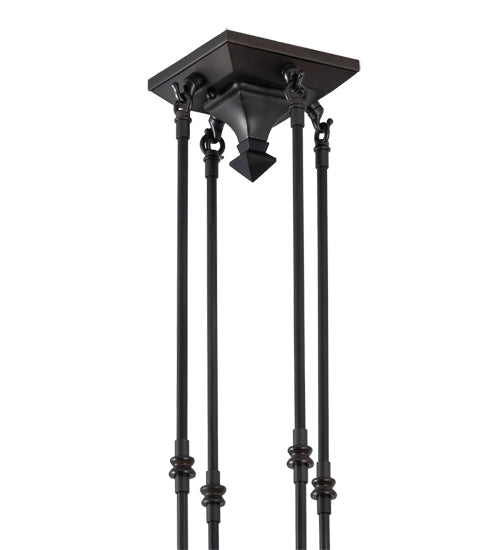Meyda Lighting Fly Fishing Creek 17"Sq 3-Light Black Patina Pendant Light With Multi-Colored Shade Glass