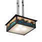 Meyda Lighting Fly Fishing Creek 17"Sq 3-Light Black Patina Pendant Light With Multi-Colored Shade Glass