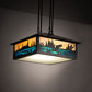 Meyda Lighting Fly Fishing Creek 18" 3-Light Craftsman Brown Pendant Light With Multi-Colored Shade Glass