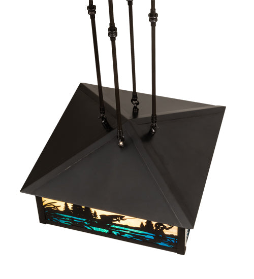 Meyda Lighting Fly Fishing Creek 18" 3-Light Craftsman Brown Pendant Light With Multi-Colored Shade Glass