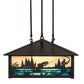 Meyda Lighting Fly Fishing Creek 18" 3-Light Craftsman Brown Pendant Light With Multi-Colored Shade Glass