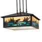 Meyda Lighting Fly Fishing Creek 18" 3-Light Craftsman Brown Pendant Light With Multi-Colored Shade Glass