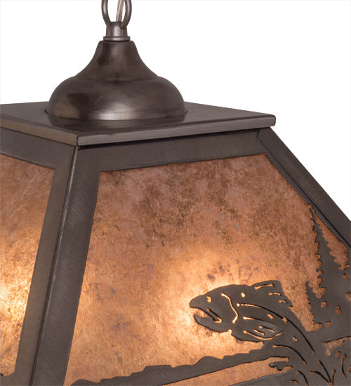 Meyda Lighting Fly Fishing Creek 22" 2-Light Industrial Steel Pendant Light With Silver Mica Shade Glass