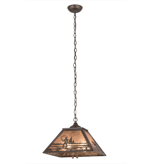 Meyda Lighting Fly Fishing Creek 22" 2-Light Industrial Steel Pendant Light With Silver Mica Shade Glass