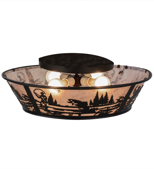 Meyda Lighting Fly Fishing Creek 22" 4-Light Textured Black Flush Mount Light With Silver Mica Shade Glass