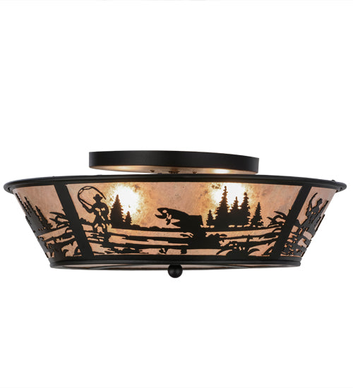 Meyda Lighting Fly Fishing Creek 22" 4-Light Textured Black Flush Mount Light With Silver Mica Shade Glass