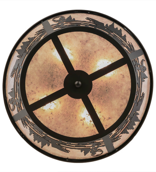 Meyda Lighting Fly Fishing Creek 22" 4-Light Textured Black Flush Mount Light With Silver Mica Shade Glass