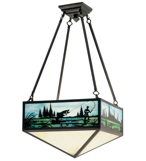 Meyda Lighting Fly Fishing Creek 23" 3-Light Semi-flush Mount Light With Multi-Colored Shade Glass