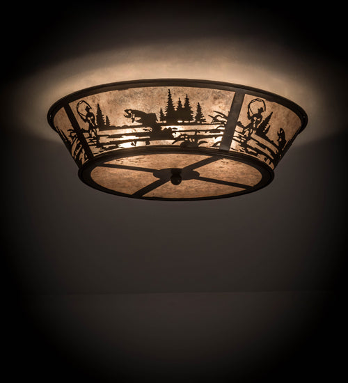 Meyda Lighting Fly Fishing Creek 23" 4-Light Antique Copper Flush Mount Light With Silver Mica Shade Glass