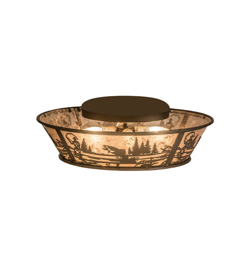 Meyda Lighting Fly Fishing Creek 23" 4-Light Antique Copper Flush Mount Light With Silver Mica Shade Glass