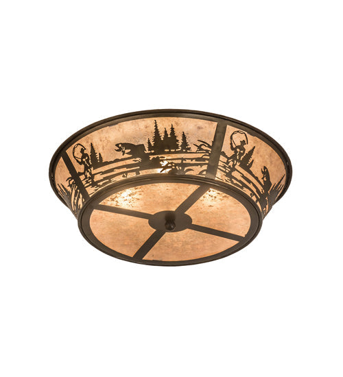 Meyda Lighting Fly Fishing Creek 23" 4-Light Antique Copper Flush Mount Light With Silver Mica Shade Glass
