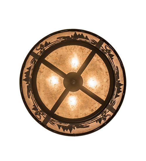 Meyda Lighting Fly Fishing Creek 23" 4-Light Antique Copper Flush Mount Light With Silver Mica Shade Glass