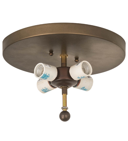 Meyda Lighting Fly Fishing Creek 23" 4-Light Burnished Antique Copper Flush Mount Light With Silver Mica Shade Glass