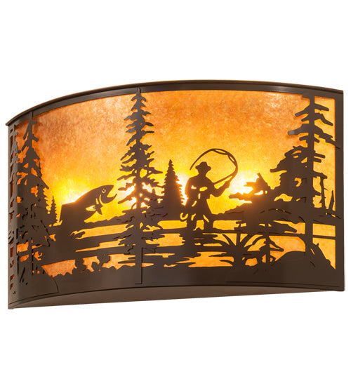 Meyda Lighting Fly Fishing Creek 32" 4-Light Timeless Bronze Wall Sconce With Amber Mica Shade Glass