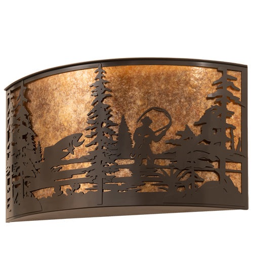 Meyda Lighting Fly Fishing Creek 32" 4-Light Timeless Bronze Wall Sconce With Amber Mica Shade Glass