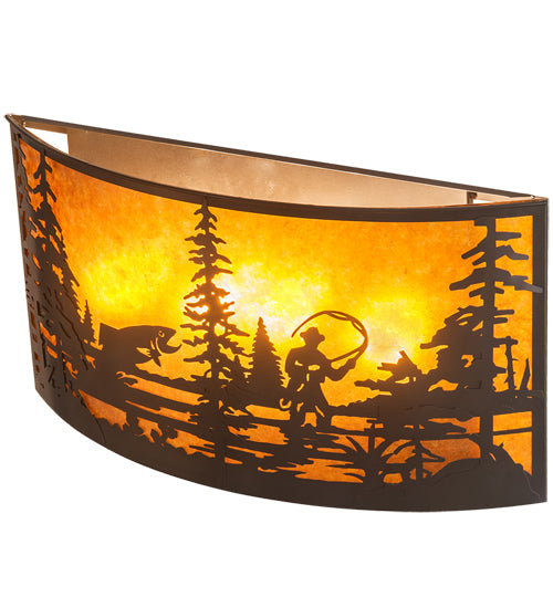 Meyda Lighting Fly Fishing Creek 32" 4-Light Timeless Bronze Wall Sconce With Amber Mica Shade Glass