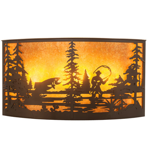 Meyda Lighting Fly Fishing Creek 32" 4-Light Timeless Bronze Wall Sconce With Amber Mica Shade Glass