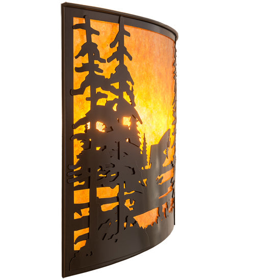 Meyda Lighting Fly Fishing Creek 32" 4-Light Timeless Bronze Wall Sconce With Amber Mica Shade Glass