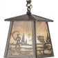 Meyda Lighting Fly Fishing Creek 37" 3-Light Industrial Steel Bass Island Pendant Light With Silver Mica Shade Glass