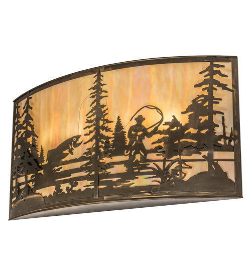 Meyda Lighting Fly Fishing Creek 42" 4-Light Antique Copper Wall Sconce With Beige Iridescent Shade Glass