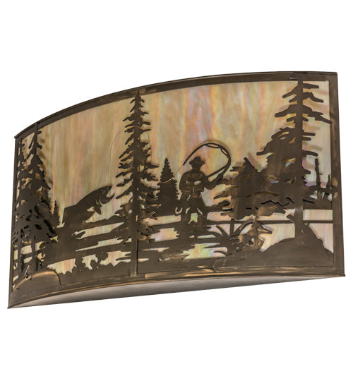 Meyda Lighting Fly Fishing Creek 42" 4-Light Antique Copper Wall Sconce With Beige Iridescent Shade Glass