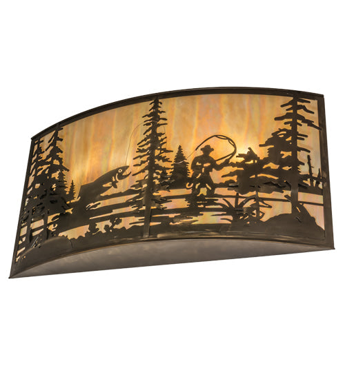 Meyda Lighting Fly Fishing Creek 42" 4-Light Antique Copper Wall Sconce With Beige Iridescent Shade Glass