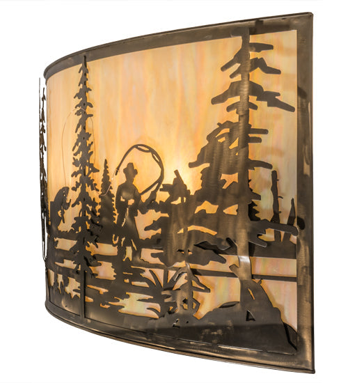 Meyda Lighting Fly Fishing Creek 42" 4-Light Antique Copper Wall Sconce With Beige Iridescent Shade Glass