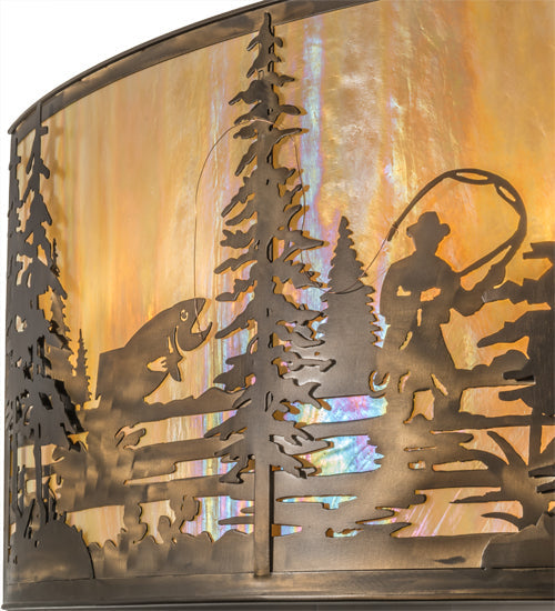 Meyda Lighting Fly Fishing Creek 42" 4-Light Antique Copper Wall Sconce With Beige Iridescent Shade Glass