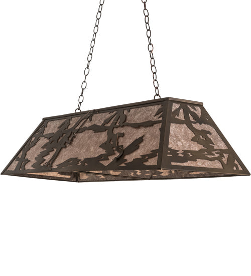 Meyda Lighting Fly Fishing Creek 48" 6-Light Antique Copper Island Pendant Light With Silver Mica Shade Glass
